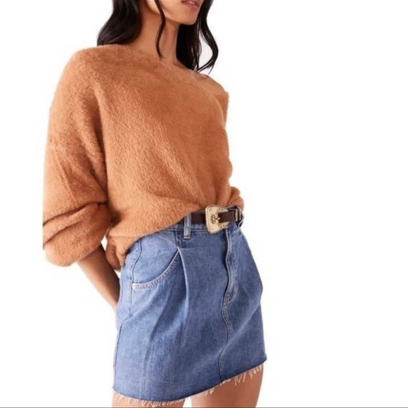 FREE PEOPLE We The Free Denim Pleated Raw Hem Cosmic Flirt Mini Skirt Sz. 27 - Picture 13 of 16
